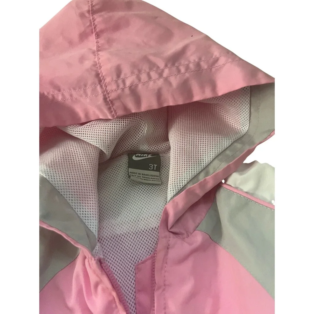 Nike Girls Pink Grey Windbreaker Jacket Hooded Mesh Lined Full Zip 3T